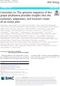 Cover page: Correction to: The genome sequence of the grape phylloxera provides insights into the evolution, adaptation, and invasion routes of an iconic pest