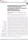 Cover page: Repeating Spatial-Temporal Motifs of CA3 Activity Dependent on Engineered Inputs from Dentate Gyrus Neurons in Live Hippocampal Networks