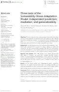 Cover page: Three tests of the Vulnerability-Stress-Adaptation Model: Independent prediction, mediation, and generalizability