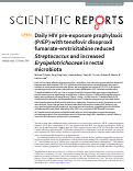 Cover page: Daily HIV pre-exposure prophylaxis (PrEP) with tenofovir disoproxil fumarate-emtricitabine reduced Streptococcus and increased Erysipelotrichaceae in rectal microbiota