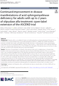 Cover page: Continued improvement in disease manifestations of acid sphingomyelinase deficiency for adults with up to 2 years of olipudase alfa treatment: open-label extension of the ASCEND trial.