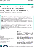 Cover page: Remote school instruction in Fall 2020 and psychiatric emergencies among adolescents in Los Angeles County.