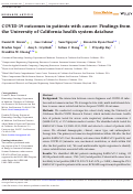 Cover page: COVID‐19 outcomes in patients with cancer: Findings from the University of California health system database