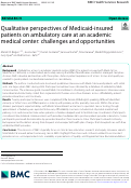 Cover page: Qualitative perspectives of Medicaid-insured patients on ambulatory care at an academic medical center: challenges and opportunities.