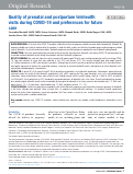 Cover page: Quality of prenatal and postpartum telehealth visits during COVID-19 and preferences for future care.